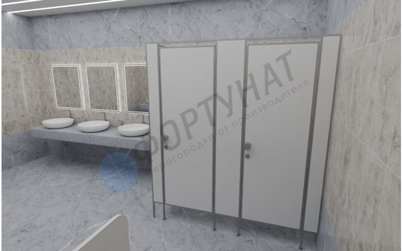 Сантехнические (туалетные) перегородки для административных учреждений из сэндвич-панелей 2 кабины