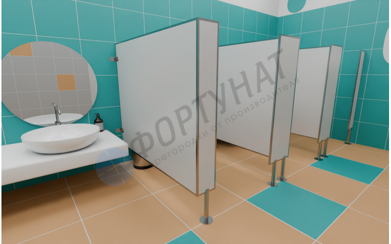Сантехнические (туалетные) перегородки для детского сада из HPL 3 кабины